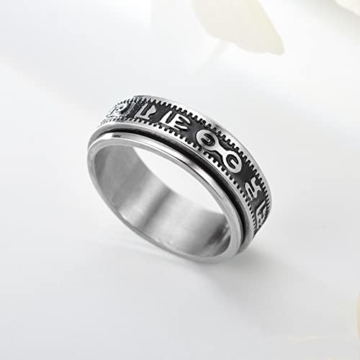 JOMYO Anxiety Ring, Anti Stress Ring, 316L Minimalistischer Titan-Stahl 6mm Schwarz Gepunkteter Ring, Herz-Mantra-Ring, Drehbarer Ring Mit Sechs Buchstaben, Vintage-Ring Aus Edelstahl - 3