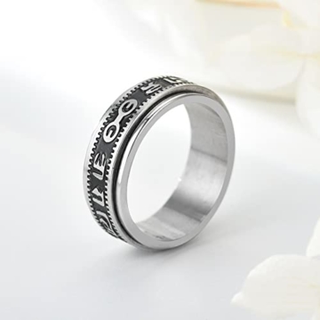 JOMYO Anxiety Ring, Anti Stress Ring, 316L Minimalistischer Titan-Stahl 6mm Schwarz Gepunkteter Ring, Herz-Mantra-Ring, Drehbarer Ring Mit Sechs Buchstaben, Vintage-Ring Aus Edelstahl - 5