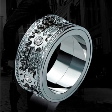 JOMYO Anxiety Ring, Anti Stress Ring, Drehbarer Sternring, CNC-gesteuerter, Diamantbesetzter, Paarringe Für Männer Und Frauen, Drehbarer Mechanischer Ring (Farbe : Mix, Size : 9) - 3
