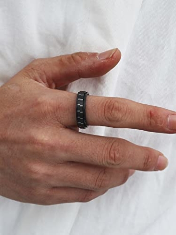 JOMYO Anxiety Ring, Anti Stress Ring, Herz-Mantra-Ring, 316L Minimalistischer Titan-Stahl 6mm Schwarz Gepunkteter Ring, Drehbarer Ring Mit Sechs Buchstaben, Vintage-Ring Aus Edelstahl - 4