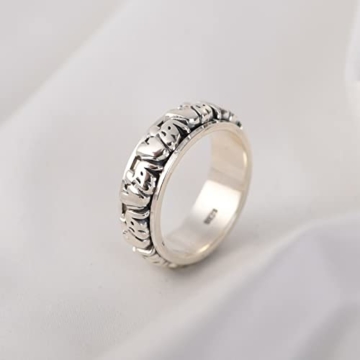 JOMYO Anxiety Ring, Anti Stress Ring, Vintage Drehbare Elefant Silber Ring, S925 Silber Ring, Herren Thai Silber Ring (Size : 26#) - 2