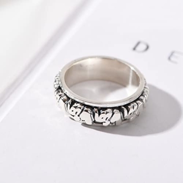 JOMYO Anxiety Ring, Anti Stress Ring, Vintage Drehbare Elefant Silber Ring, S925 Silber Ring, Herren Thai Silber Ring (Size : 26#) - 3
