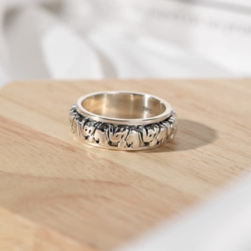 JOMYO Anxiety Ring, Anti Stress Ring, Vintage Drehbare Elefant Silber Ring, S925 Silber Ring, Herren Thai Silber Ring (Size : 26#) - 4