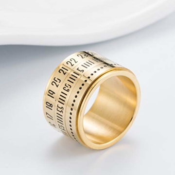 JOMYO Anxiety Ring, Anti Stress Ring, Zeitring Aus Titan-Stahl, Drehbarer Ring Mit Arabischen Ziffern, Herren- Und Damen-Accessoire-Armbandring (Farbe : Gold, Size : 8#) - 5