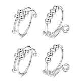 Milacolato 4Pcs Spinning Fidget Rings für Damen Herren Einstellbarer Anxiety mit Perlen Spinner Ringe Set