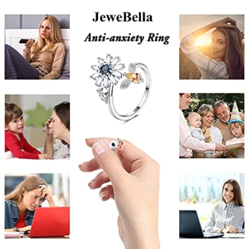 JeweBella 3/6 Pcs Ringe für Damen Edelstahl Verstellbar Open Ring Set Spinner Ringe Zirkonia Blume Schmetterling Bead Stressabbau Stapelbare Meditations