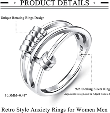 Milacolato 925 Sterling Silber Ring Damen Männer einstellbare ringe Zappeln Friedensringe für Spinner Ring Retro Verstellbare Bandringe