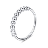 JeweBella 925 Sterling Silber Spinning Angst Ring mit Beweglichen Perlen Band Ring für Damen Mädchen Anti Stress Ring Dünne Stapelbare Ringe Dekompressionsringe Zappel Ringe mit Ringmaßband - 1