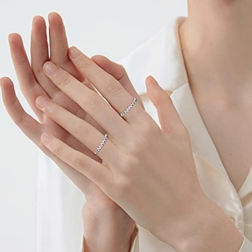 JeweBella 925 Sterling Silber Spinning Angst Ring mit Beweglichen Perlen Band Ring für Damen Mädchen Anti Stress Ring Dünne Stapelbare Ringe Dekompressionsringe Zappel Ringe mit Ringmaßband - 5