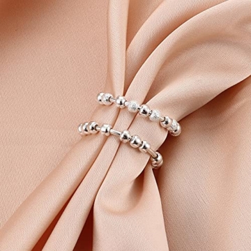 JeweBella Angst Ring Silber für Damen Mädchen Achtsamkeitsring mit Perlen Anti Stress Ring Silber Größe 49-62 - 3