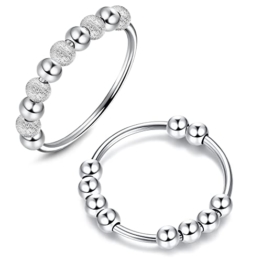 JeweBella Angst Ring Silber für Damen Mädchen Achtsamkeitsring mit Perlen Anti Stress Ring Silber Größe 49-62 - 1