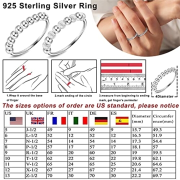 JeweBella Angst Ring Silber für Damen Mädchen Achtsamkeitsring mit Perlen Anti Stress Ring Silber Größe 49-62 - 6