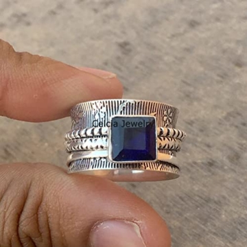 Natürlicher blauer Saphir-Edelstein-Spinner-Ring, Angst-Ring, Männer-Frauen-Ring, handgemachter Meditations-Spinn-Ring, atemberaubender Ring, September-Geburtsstein-Muttertagsgeschenk-Ring - 2