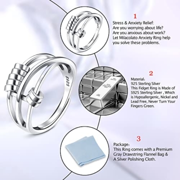 ORAZIO 925 Sterling Silber Angst Ring für Frauen Männer Fidget Peace Ringe für Angst Stressabbau Hochzeit Versprechen Spinner Ring verstellbare Daumenringe - 3