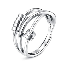 ORAZIO 925 Sterling Silber Angst Ring für Frauen Männer Fidget Peace Ringe für Angst Stressabbau Hochzeit Versprechen Spinner Ring verstellbare Daumenringe - 1