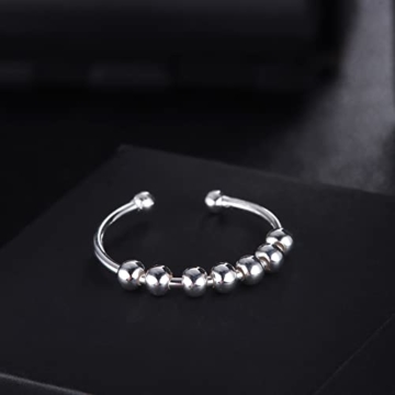ORAZIO 925er Silberringe für Frauen Massiver Sterlingsilber Anxiety Thumb Fidget Ring Verstellbarer Spinner Ring für Angst Frauen Anti-Angst-Modering mit Perlenschmuck - 6