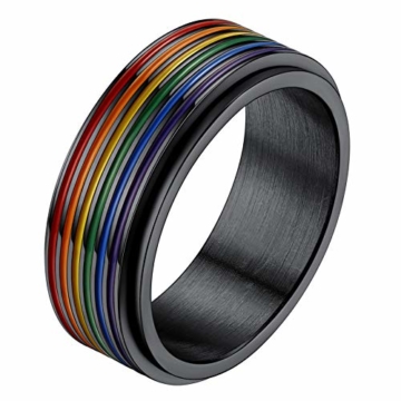 PROSTEEL Stressabbau Ringe schwarz Edelstahl Größe 62 Spinner Ring drehbarer Bandring LGBTQ Regenbogen Ring für Männer Homosexuell Modeschmuck Accessoire - 1