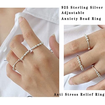 S925 Verstellbare Sterling Silber Fidget Bead Ringe für Angst Für Damen Männer Fidget Ringe zur Linderung von Angstzuständen mit Perlen Spinner Ring - 3