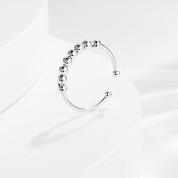 S925 Verstellbare Sterling Silber Fidget Bead Ringe für Angst Für Damen Männer Fidget Ringe zur Linderung von Angstzuständen mit Perlen Spinner Ring - 5