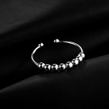 S925 Verstellbare Sterling Silber Fidget Bead Ringe für Angst Für Damen Männer Fidget Ringe zur Linderung von Angstzuständen mit Perlen Spinner Ring - 6