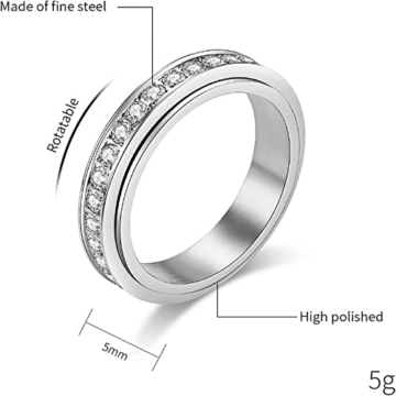 VIKANDA Thermogenic Moissanite Spinner Ring, VIKANDA Spinner Ring, Thermogenic Moissanite Spinner Ring, Edelstahl Diamant Spinning Ring für Frauen Männer, Relieve Stress Anxiety (3pc,#8) - 6