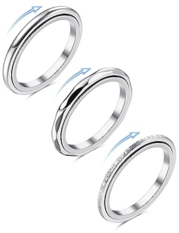 Adramata 3 Stück Anti-Stress Spinner Ring Set - Edelstahl Anxiety-Ringe für Frauen - Coole Fidget-Band in Silber - 1