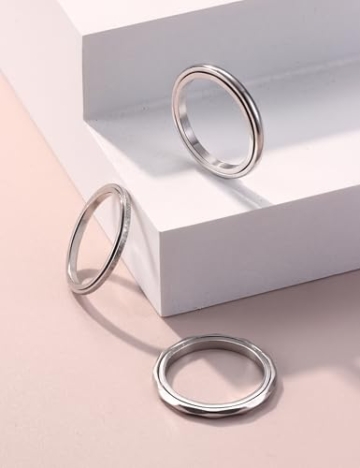 Adramata 3 Stück Anti-Stress Spinner Ring Set - Edelstahl Anxiety-Ringe für Frauen - Coole Fidget-Band in Silber - 7
