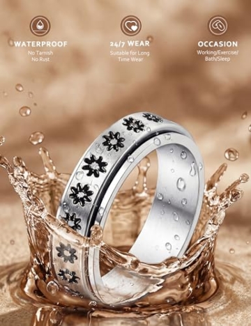 Adramata 8Pcs Fidget Ring für Damen Herren Edelstahl Ringe für Anti Stress Zapple Spinner Band Ringe Set Fidget Anxiety Ring Spinning Angst Ringe für Anti Stress - 3