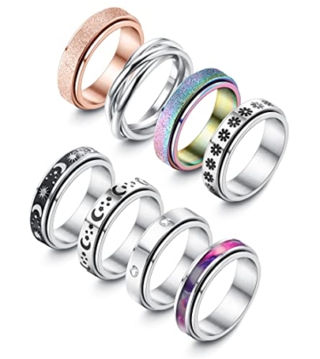 Adramata 8Pcs Fidget Ring für Damen Herren Edelstahl Ringe für Anti Stress Zapple Spinner Band Ringe Set Fidget Anxiety Ring Spinning Angst Ringe für Anti Stress - 1