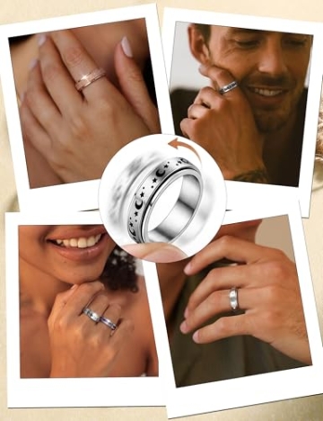 Adramata 8Pcs Fidget Ring für Damen Herren Edelstahl Ringe für Anti Stress Zapple Spinner Band Ringe Set Fidget Anxiety Ring Spinning Angst Ringe für Anti Stress - 5