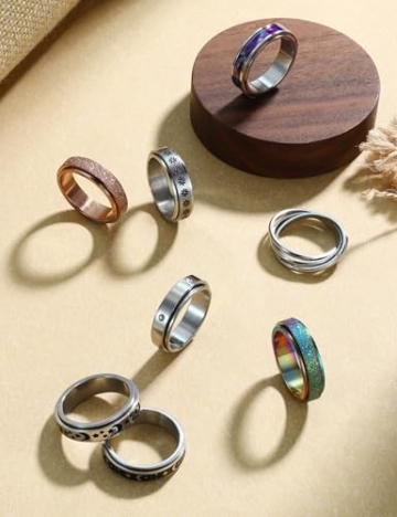 Adramata 8Pcs Fidget Ring für Damen Herren Edelstahl Ringe für Anti Stress Zapple Spinner Band Ringe Set Fidget Anxiety Ring Spinning Angst Ringe für Anti Stress - 6