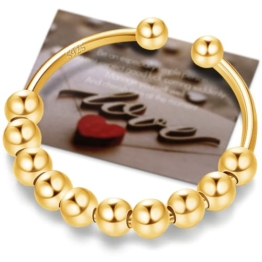 Ahokei Anxiety Ring Silber 925 Stress Ring 50-60MM Fidget Damen Damen Gold,Stressring Silber Ringe 925 Frauen Angstring Spinner Anxiety Ringe Gold Verstellbar Geschenk Für Frauen - 1
