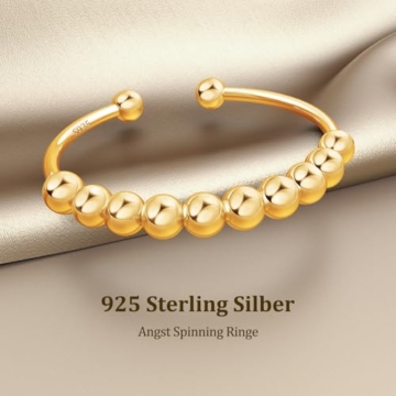 Ahokei Anxiety Ring Silber 925 Stress Ring 50-60MM Fidget Damen Damen Gold,Stressring Silber Ringe 925 Frauen Angstring Spinner Anxiety Ringe Gold Verstellbar Geschenk Für Frauen - 6