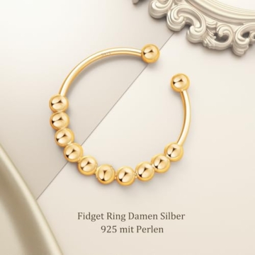 Ahokei Anxiety Ring Silber 925 Stress Ring 50-60MM Fidget Damen Damen Gold,Stressring Silber Ringe 925 Frauen Angstring Spinner Anxiety Ringe Gold Verstellbar Geschenk Für Frauen - 7