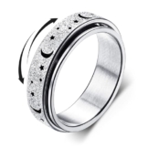 Diamday Anti-Angst Spinner Ring für Stress und Angstlinderung - Drehbare Ringe für Damen und Herren - Edelstahl Roller mit Mondstern Sand Blast Finish - 1