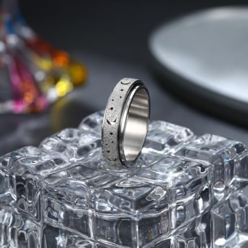Diamday Anti-Angst Spinner Ring für Stress und Angstlinderung - Drehbare Ringe für Damen und Herren - Edelstahl Roller mit Mondstern Sand Blast Finish - 7