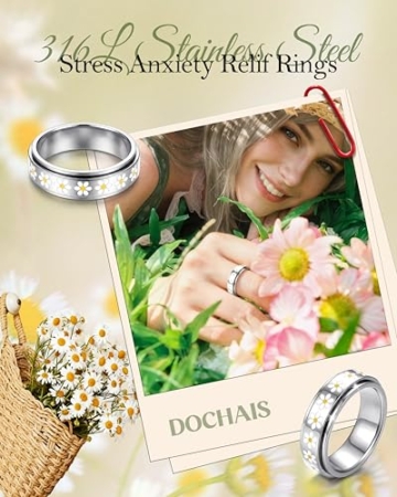 Dochais Anxiety Antistress Spinner Ringe Edelstahl Gold/Silber Gänseblümchen-Ring Damen Fidget Ring Band Modeschmuck Ringe für Damen Herren - 6