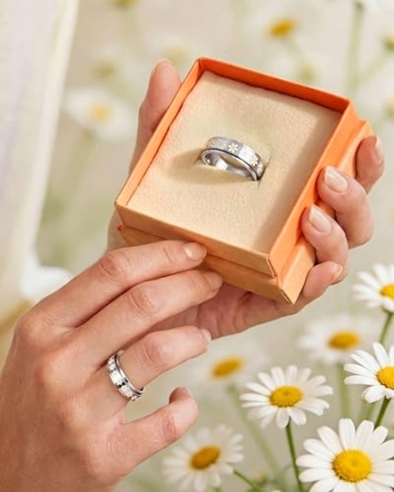 Dochais Anxiety Antistress Spinner Ringe Edelstahl Gold/Silber Gänseblümchen-Ring Damen Fidget Ring Band Modeschmuck Ringe für Damen Herren - 7