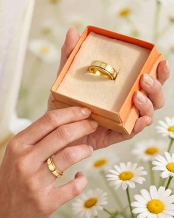 Dochais Anxiety Antistress Spinner Ringe Edelstahl Gold/Silber Gänseblümchen-Ring Damen Fidget Ring Band Modeschmuck Ringe für Damen Herren - 7