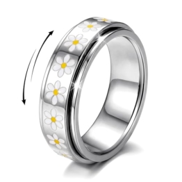 Dochais Anxiety Antistress Spinner Ringe Edelstahl Gold/Silber Gänseblümchen-Ring Damen Fidget Ring Band Modeschmuck Ringe für Damen Herren - 1