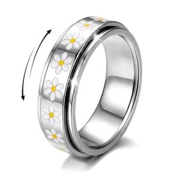 Dochais Anxiety Antistress Spinner Ringe Edelstahl Gold/Silber Gänseblümchen-Ring Damen Fidget Ring Band Modeschmuck Ringe für Damen Herren - 1