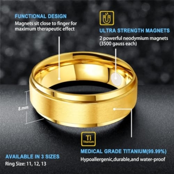 JEROOT Titan Magnetischer Ringe, Magnetring Herren Damen, Magnetische Rings für Herren Damen Therapeutischer Magnetring Polierter Lifestyle-Ring Starker Magnet (3500 Gauss) (62 (19.76), Gold-8mm) - 2