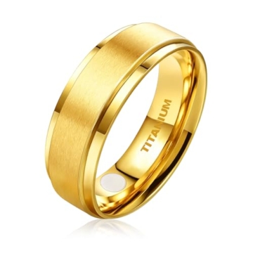 JEROOT Titan Magnetischer Ringe, Magnetring Herren Damen, Magnetische Rings für Herren Damen Therapeutischer Magnetring Polierter Lifestyle-Ring Starker Magnet (3500 Gauss) (62 (19.76), Gold-8mm) - 1