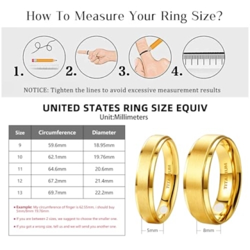 JEROOT Titan Magnetischer Ringe, Magnetring Herren Damen, Magnetische Rings für Herren Damen Therapeutischer Magnetring Polierter Lifestyle-Ring Starker Magnet (3500 Gauss) (62 (19.76), Gold-8mm) - 5