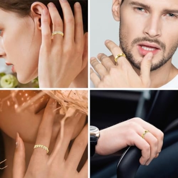 LOFITOR 6 Stück Anti-Angst Spinner Ringe Fidget Band Ring für Stress Angstlinderung für Damen Herren Edelstahl Roller Anti-Stress Ringe Set Coole Anxiety Band Ring CZ Mond&Stern Gold Silber 9 - 5