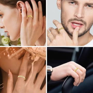LOFITOR 6 Stück Anti-Angst Spinner Ringe Fidget Band Ring für Stress Angstlinderung für Damen Herren Edelstahl Roller Anti-Stress Ringe Set Coole Anxiety Band Ring CZ Mond&Stern Gold Silber 8 - 5