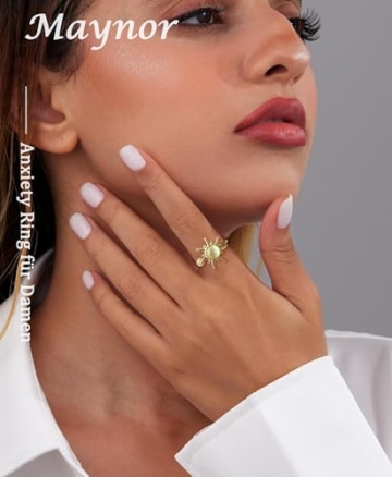 Maynor Anxiety Ring für Damen Frauen，Verstellbare Gold Zirkon Blumen Skills Ringe，Anti Stress Rings，Stress Spinner Fidget Ring gegen Angst–Geschenk für Frauen - 2