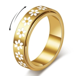 MIYUEFAN Anti-Angst Spinner Ringe für Damen, Edelstahl Roller Ringe Anxiety Gänseblümchen Ring Schmuck für Frauen Stress Abbauen (Gold, 10) - 1