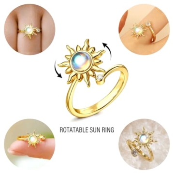 MLPKOI 9 Stück Fidget Ring Mädchen, Anxiety Ring Spinner Ringe Damen Fidget Rings Set, Verstellbar Anti Stress Rings, Einstellbar Offen Spinner, für MäDchen Herren Geburtstags-Party-Geschenke, Gold - 3