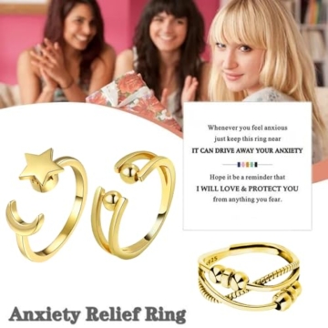 MLPKOI 9 Stück Fidget Ring Mädchen, Anxiety Ring Spinner Ringe Damen Fidget Rings Set, Verstellbar Anti Stress Rings, Einstellbar Offen Spinner, für MäDchen Herren Geburtstags-Party-Geschenke, Gold - 6